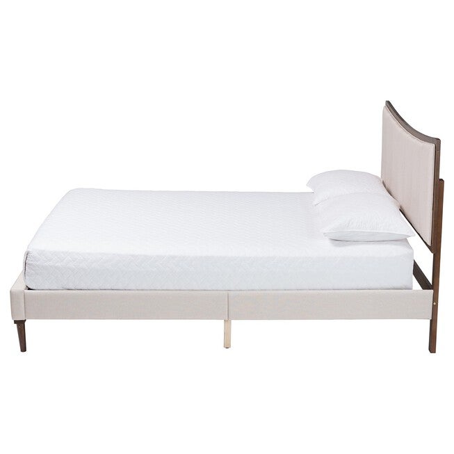 Nikolai Mid-Century Channel Tufted Beige Fabric and Wenge Brown Wood Queen Bed, BEIGE/WENG, alternate image number null