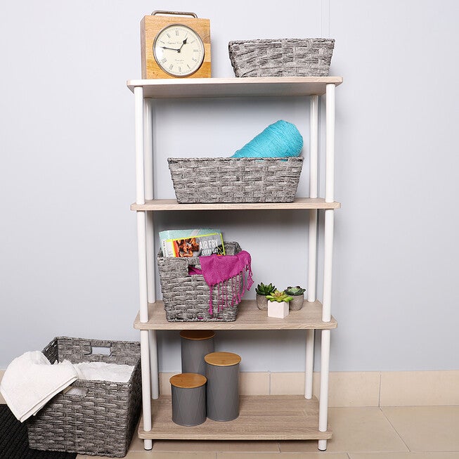 Home Basics Pine Wood 4 Tier Rectangular Corner Shelf, , alternate image number null