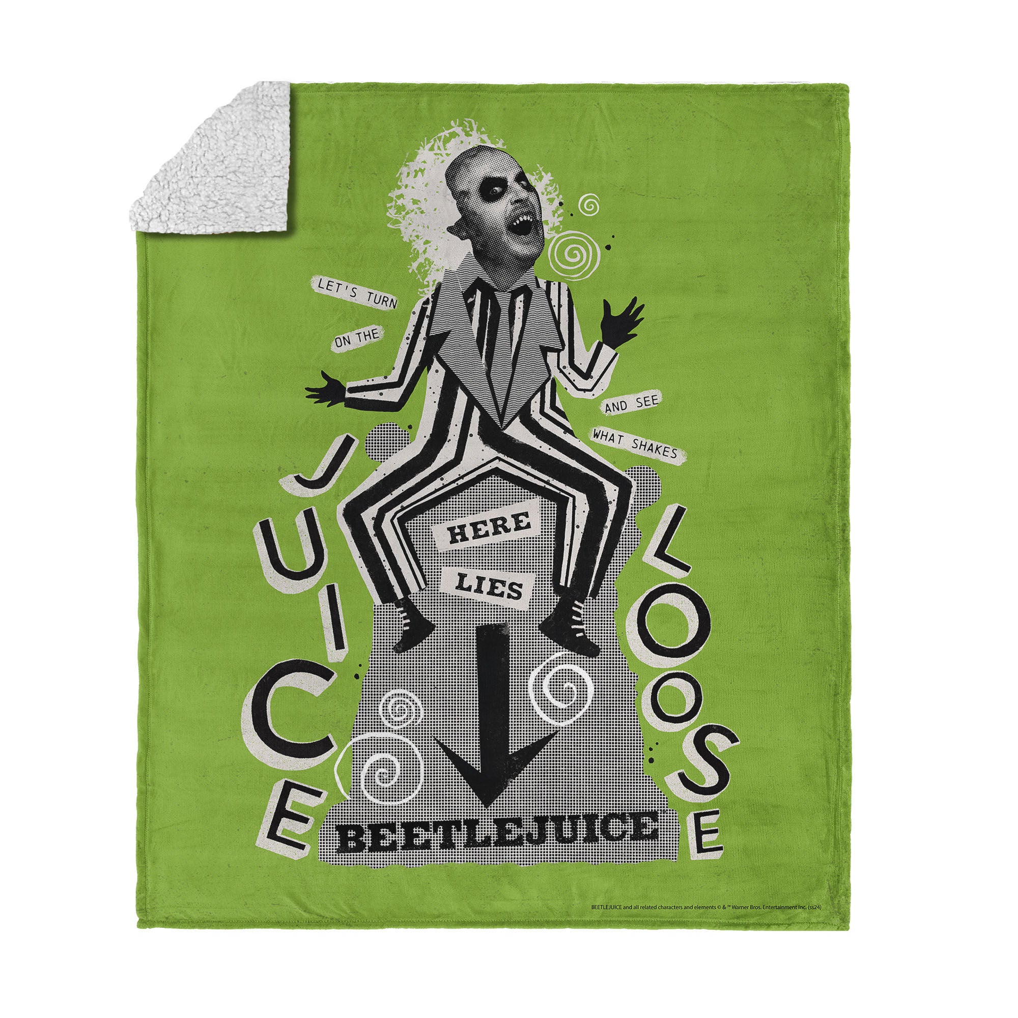 Warner Bros. Beetlejuice Juice Is Loose Silk Touch Sherpa Throw Blanket 50X60 Inches, GREEN, hi-res image number 0