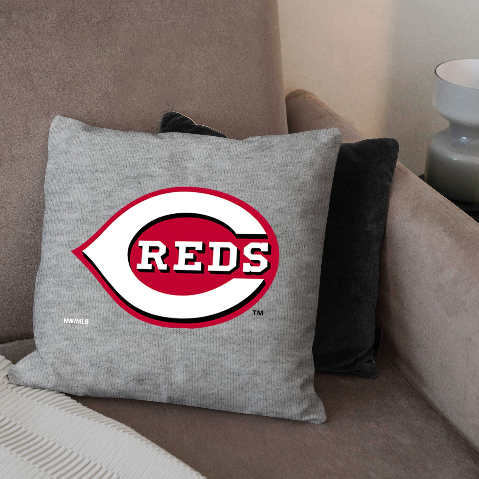 Cincinnati Reds MLB Primary Sweatshirt PIllow 16 Inches, GRAY, alternate image number 2