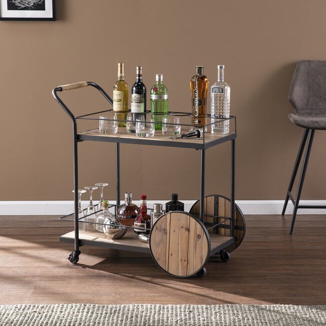 Pemton Reclaimed Wood Bar Cart, NATURAL, hi-res image number 0