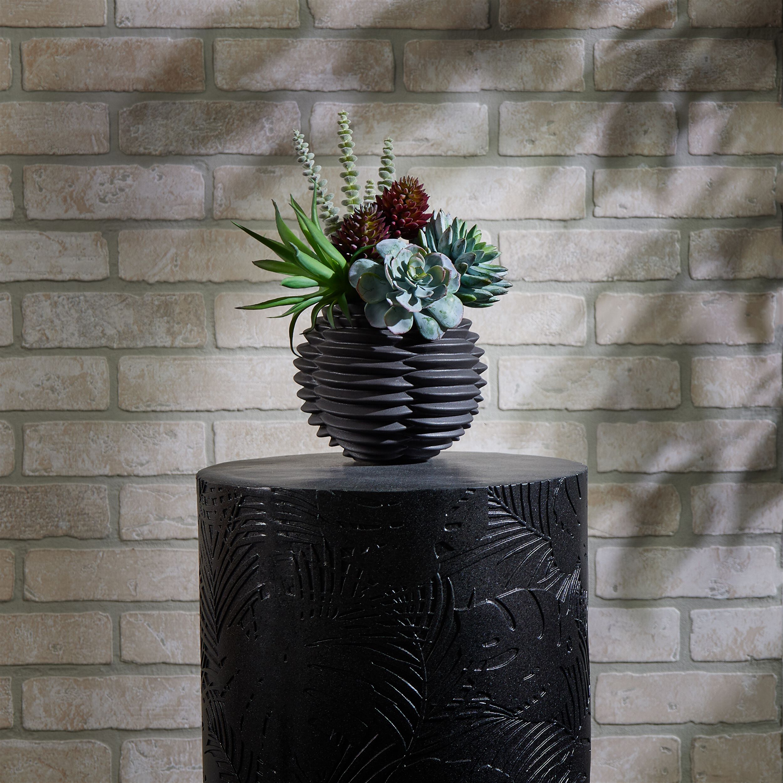 Ribbed Ceramic Bud Vase Set of 2, BLACK, alternate image number 2