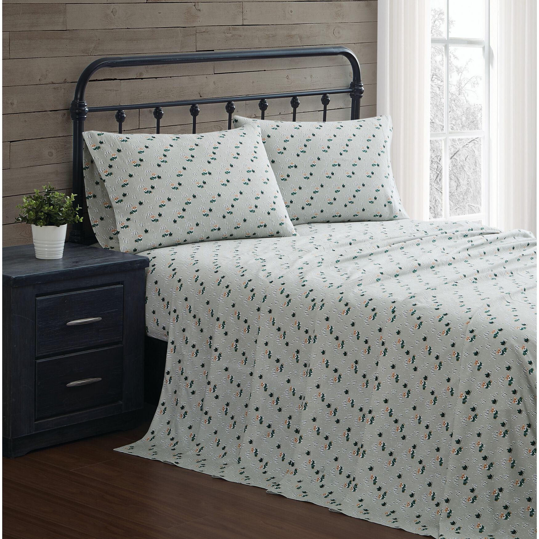Corgi Snowday Flannel Sheet Set, , alternate image number 4