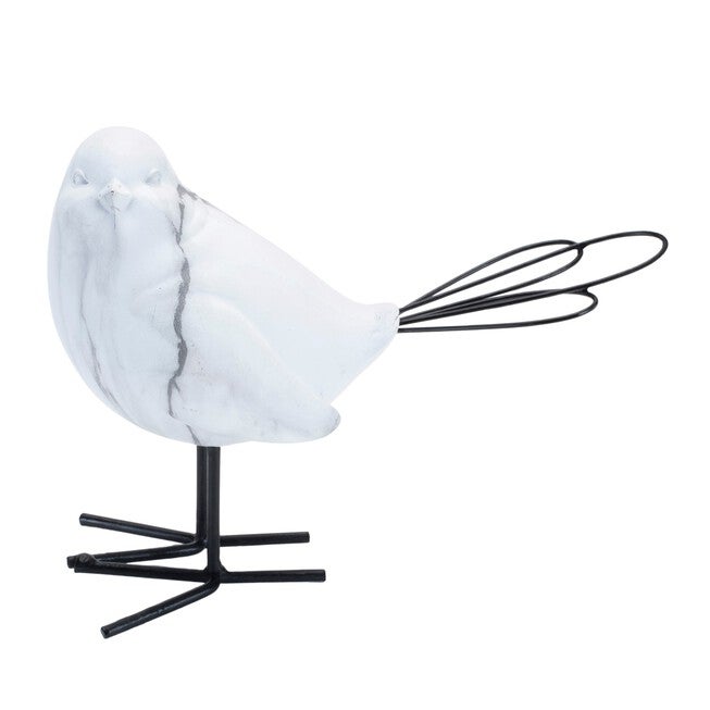 Marble Print Bird Figurine (Set of 2), WHITE GREY, alternate image number null