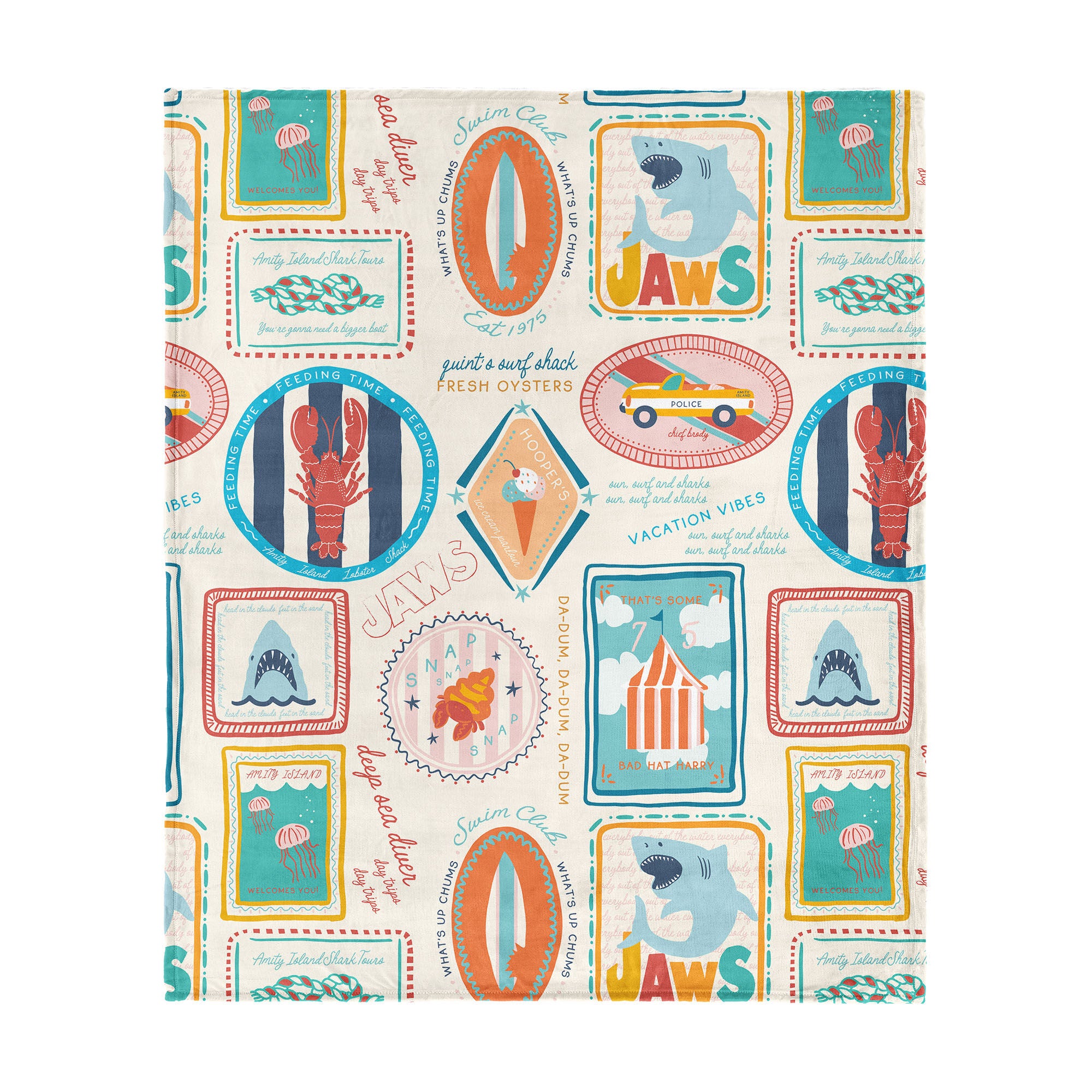 Jaws Jaws Post Stamps Silk Touch Throw Blanket 60x80 inches, STAMPS, hi-res image number 0