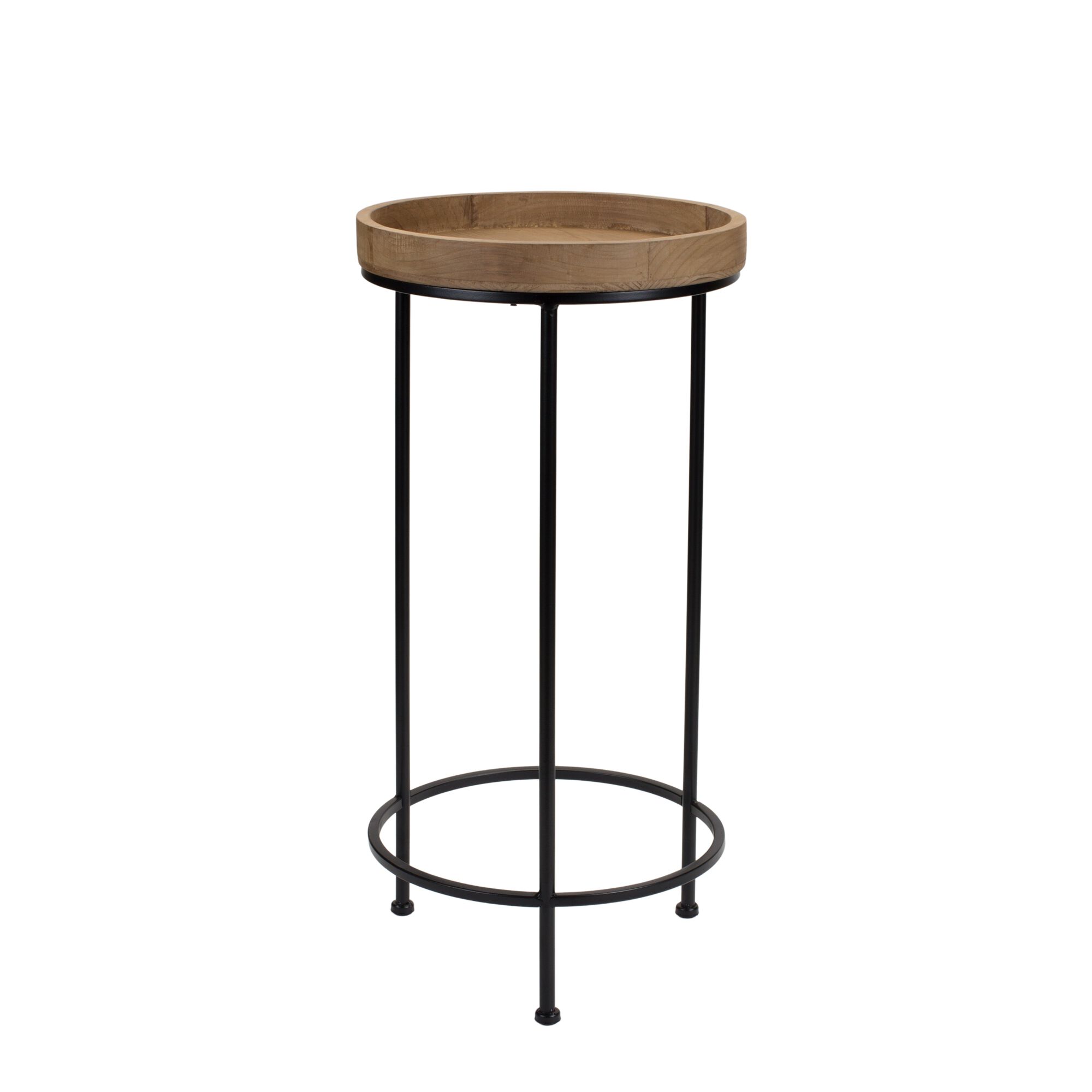 Round Wood and Metal Plant Stand Table (Set of 3), BROWN, alternate image number 2