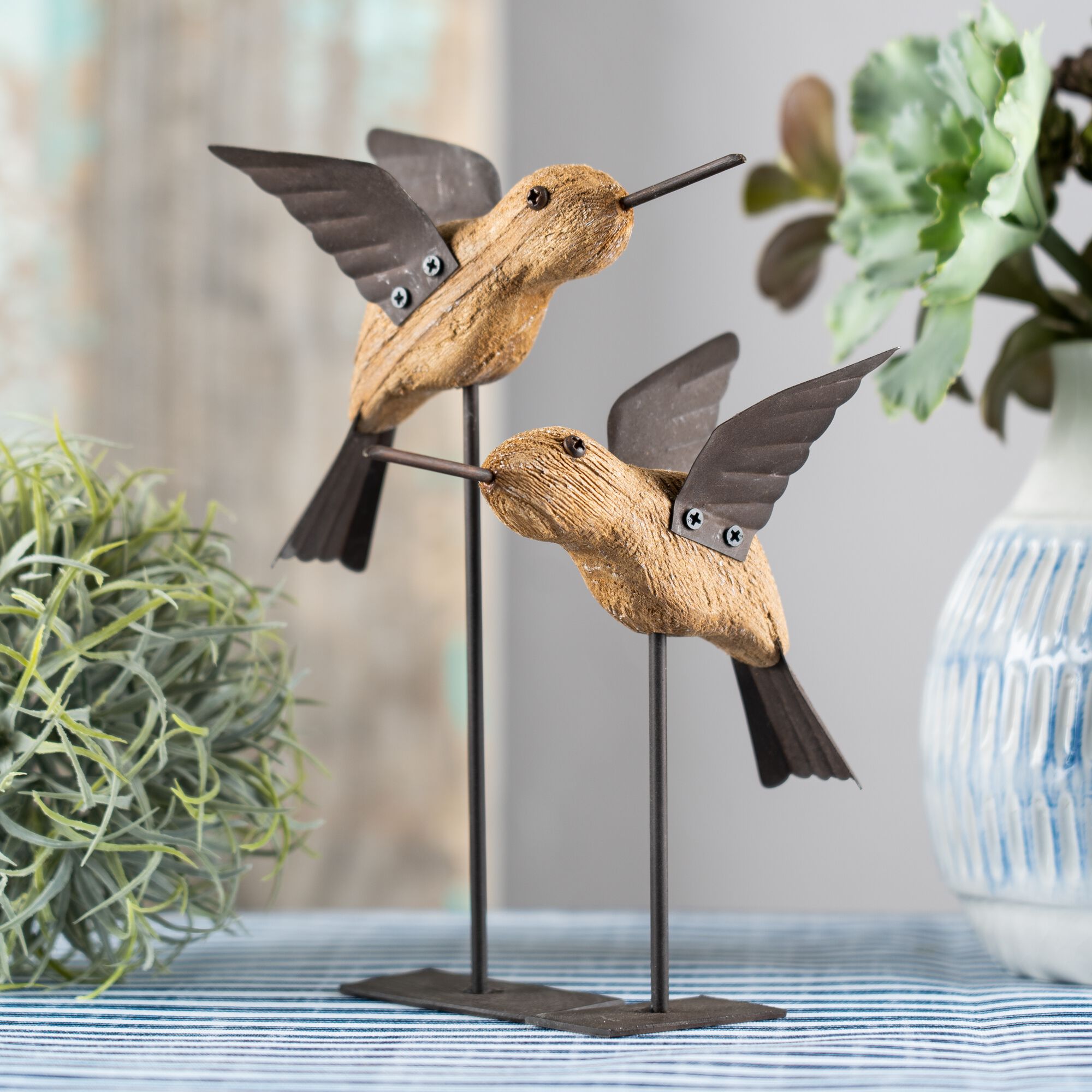 Bird on Stake (Set of 2) 5 inchesL x 6.25 inchesH, 5 inchesL x 8 inchesH Wood/Iron, BROWN/BLACK, alternate image number 3