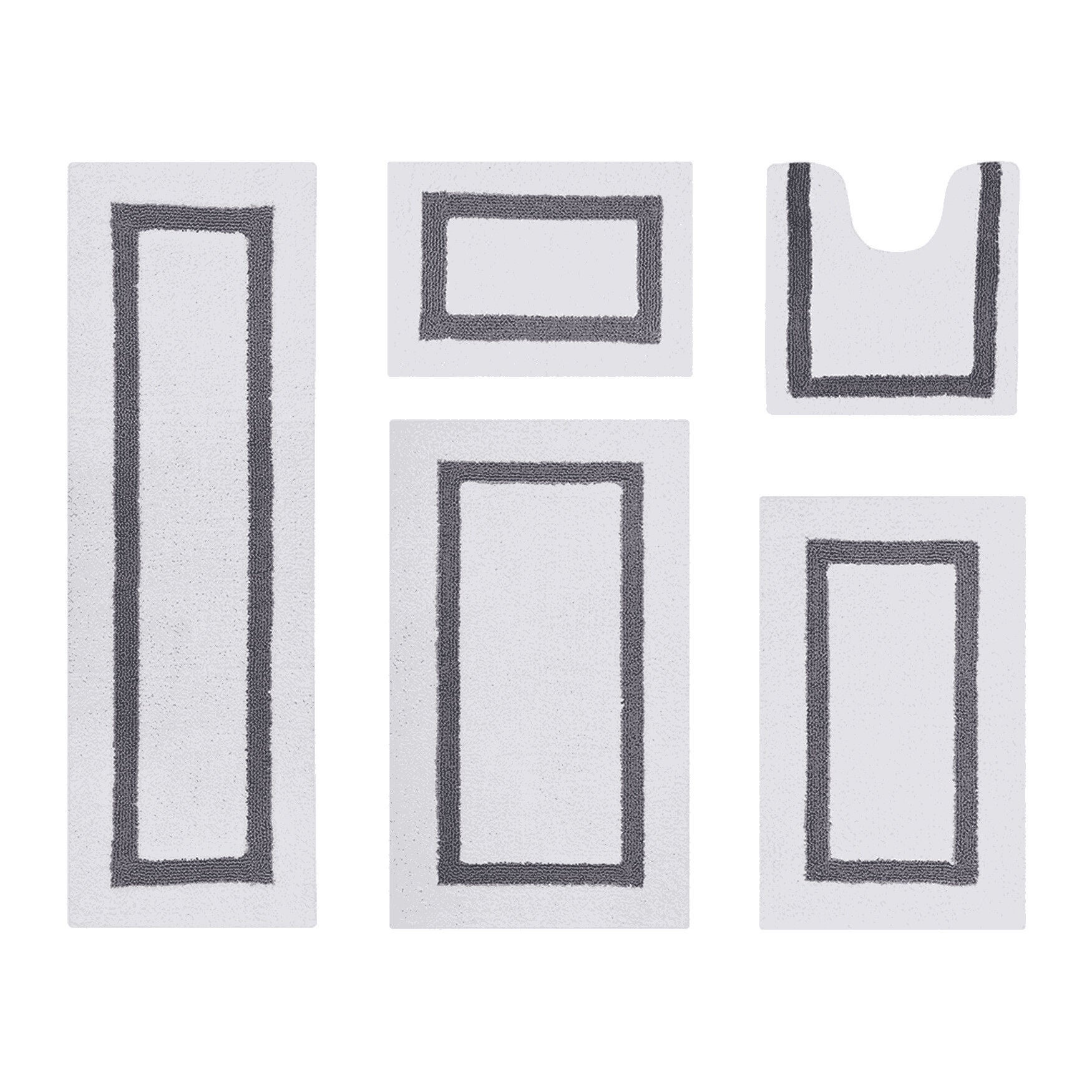 Hotel Collection 100% Cotton 5 Piece (17 inches X 24 inches | 20 inches X 20 inches | 21 inches X 34 inches | 24 inches X 40 inches | 20 inches X 60 inches) Bath Rug Set, WHITE GRAY, hi-res image number 0