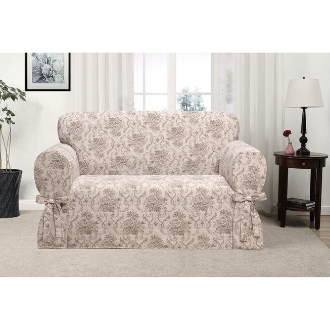 Kathy Ireland Chateau Love Seat Cover, TAUPE, hi-res image number 0