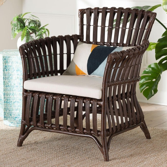 Brooklyn Bohemian Very Dark Brown Rattan Arm Chair, DARK BROWN, hi-res image number null
