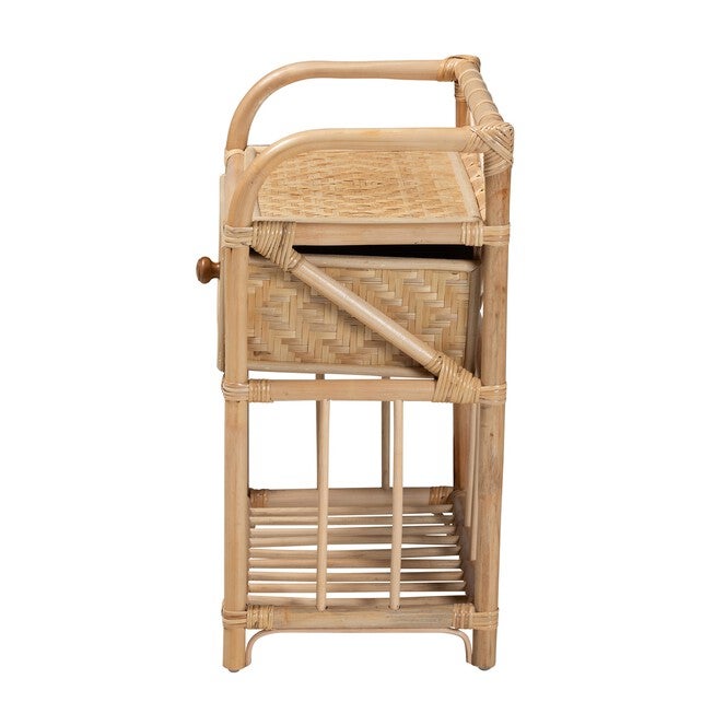 Kobie Modern Bohemian Natural Brown Rattan 1-Drawer Nightstand, , alternate image number null