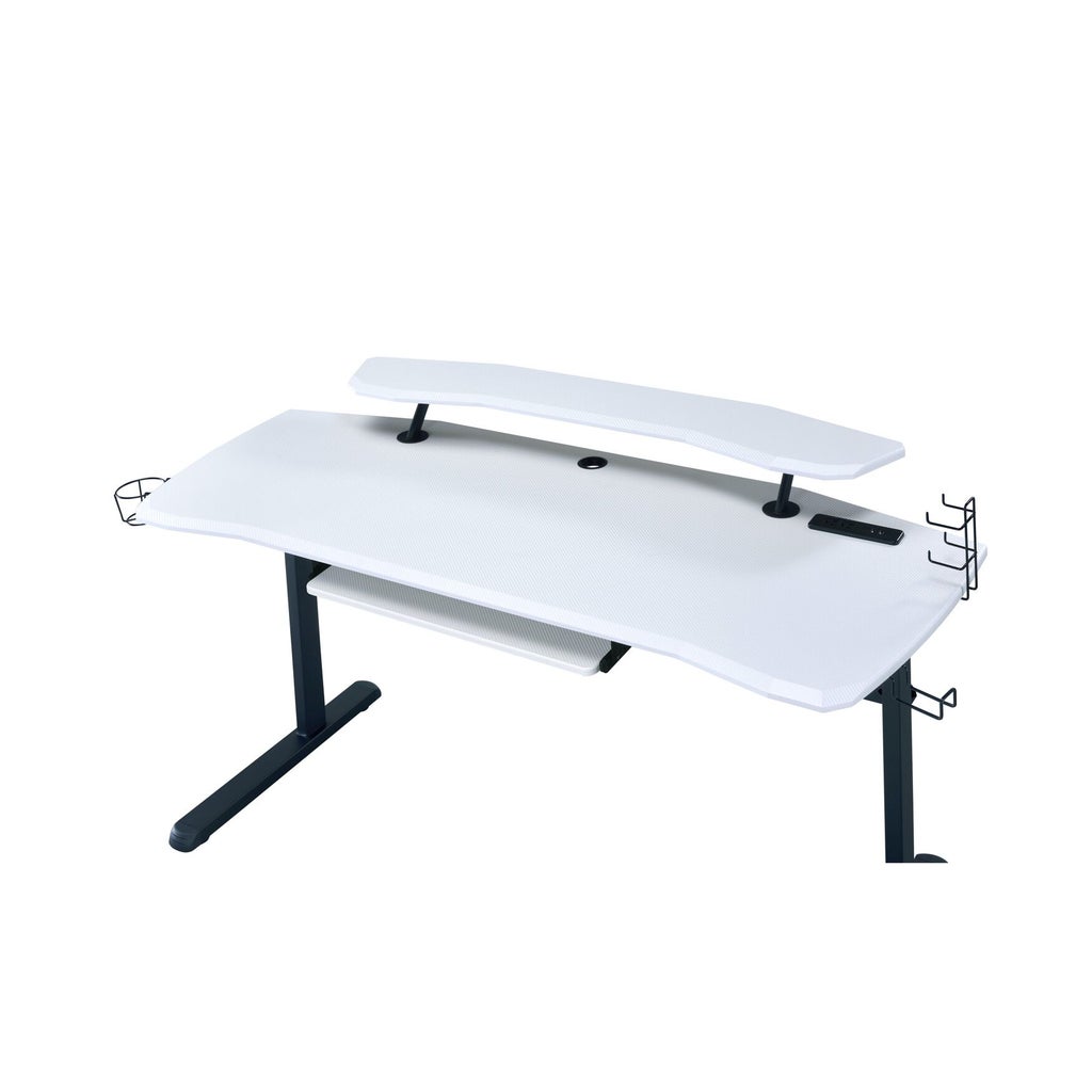 White desk with built-in slide-out keyboard tray