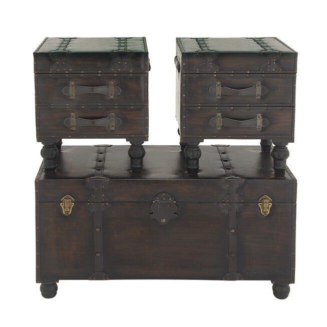 Set Of 3 Brown Wood Traditional Bench Bench, , alternate image number null