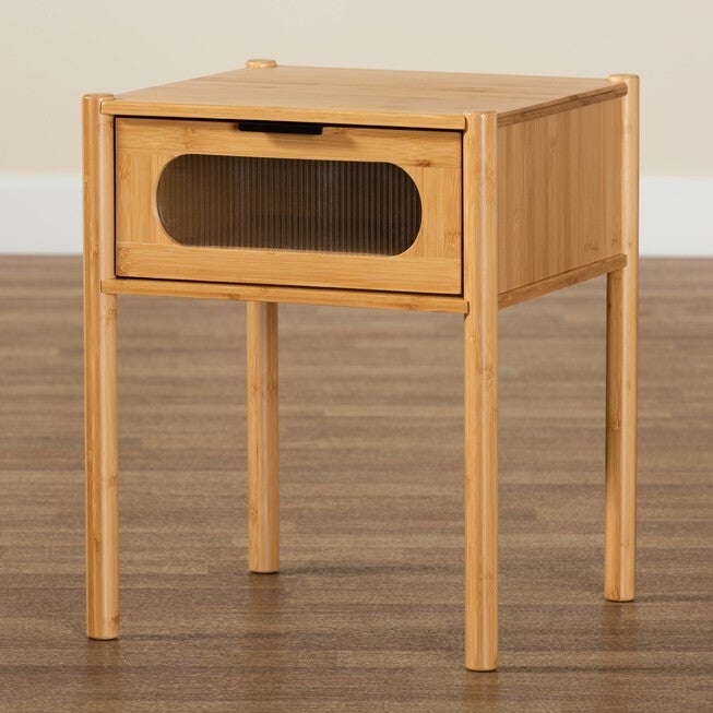 Naresh Mid-Century Modern Transitional Natural Brown Bamboo Wood 1-Drawer End Table, , alternate image number null