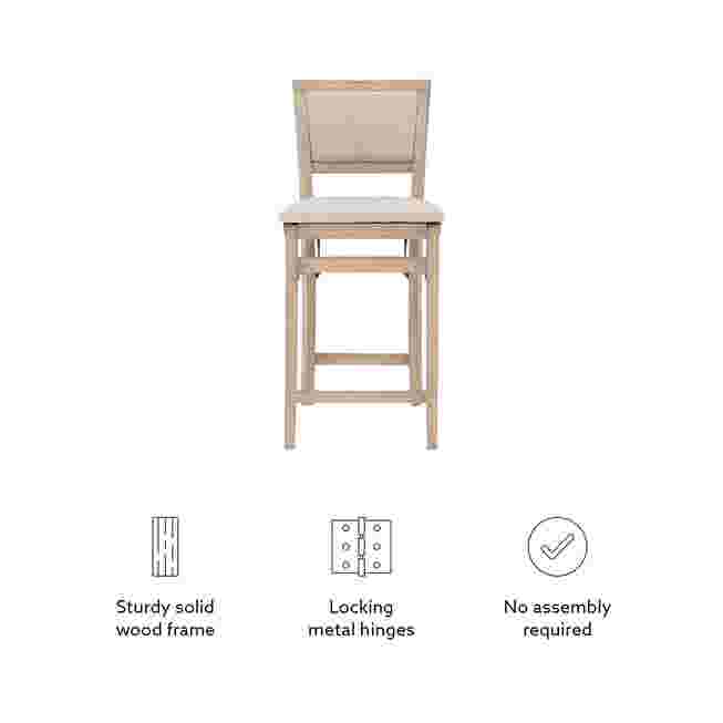 Front view of the stool with icons indicating features