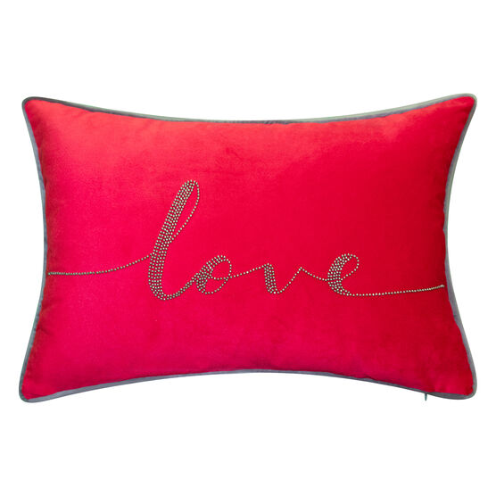 Celebrations Beaded "Love" Lumbar Decorative Pillow, RED, hi-res image number null