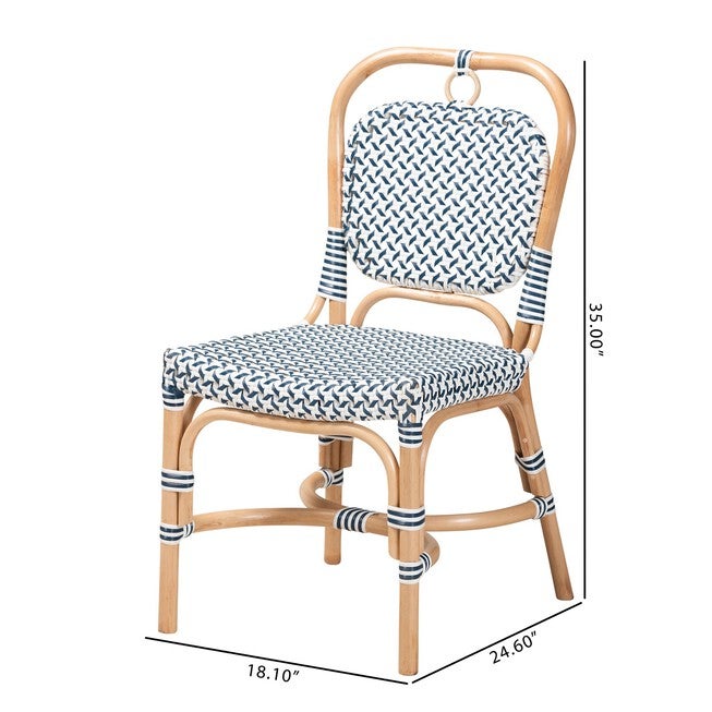 Luciana Modern French Blue And White Weaving Natural Rattan Bistro Chair, , alternate image number null
