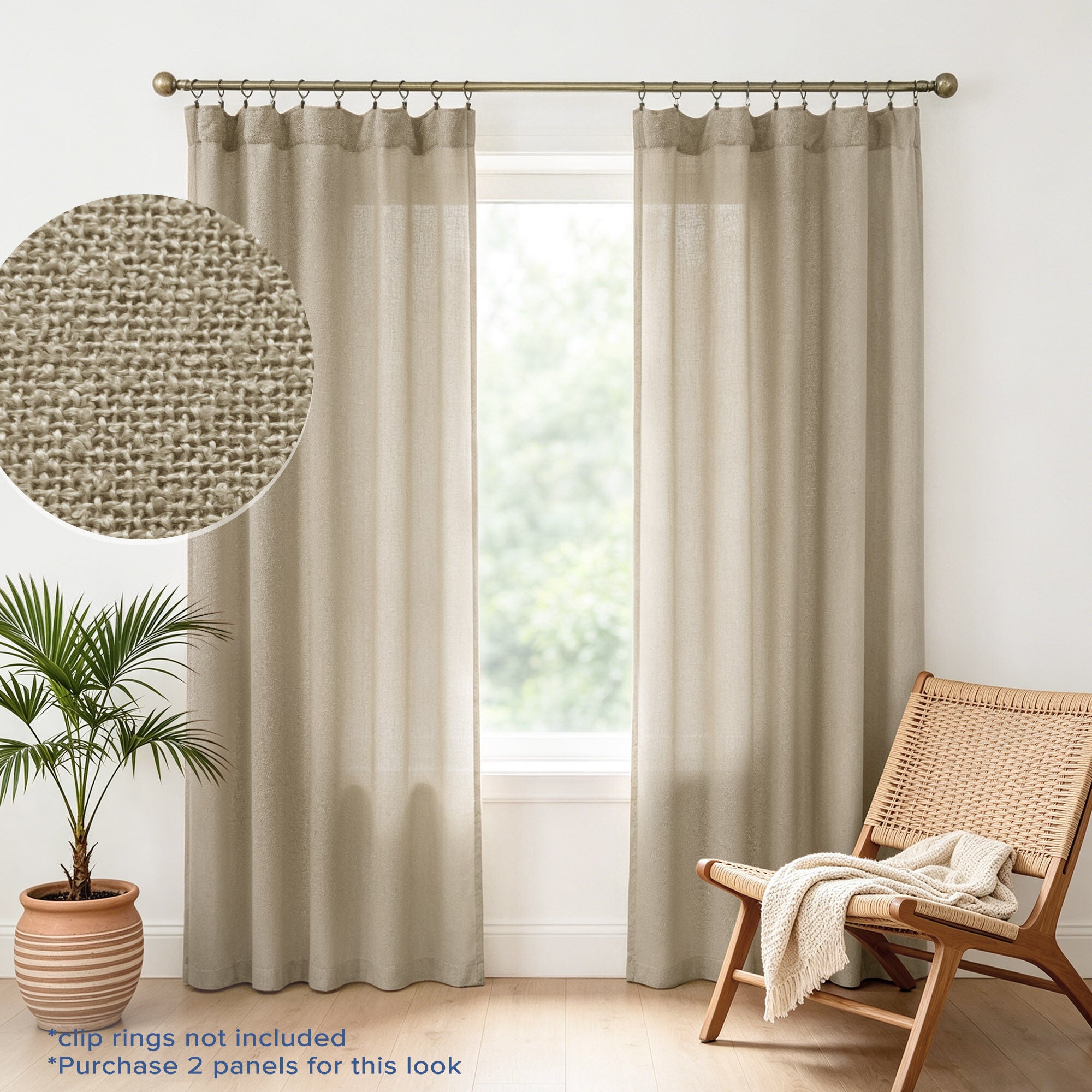 Boucle Sheer Back Tab Single Panel, TAUPE, hi-res image number 0