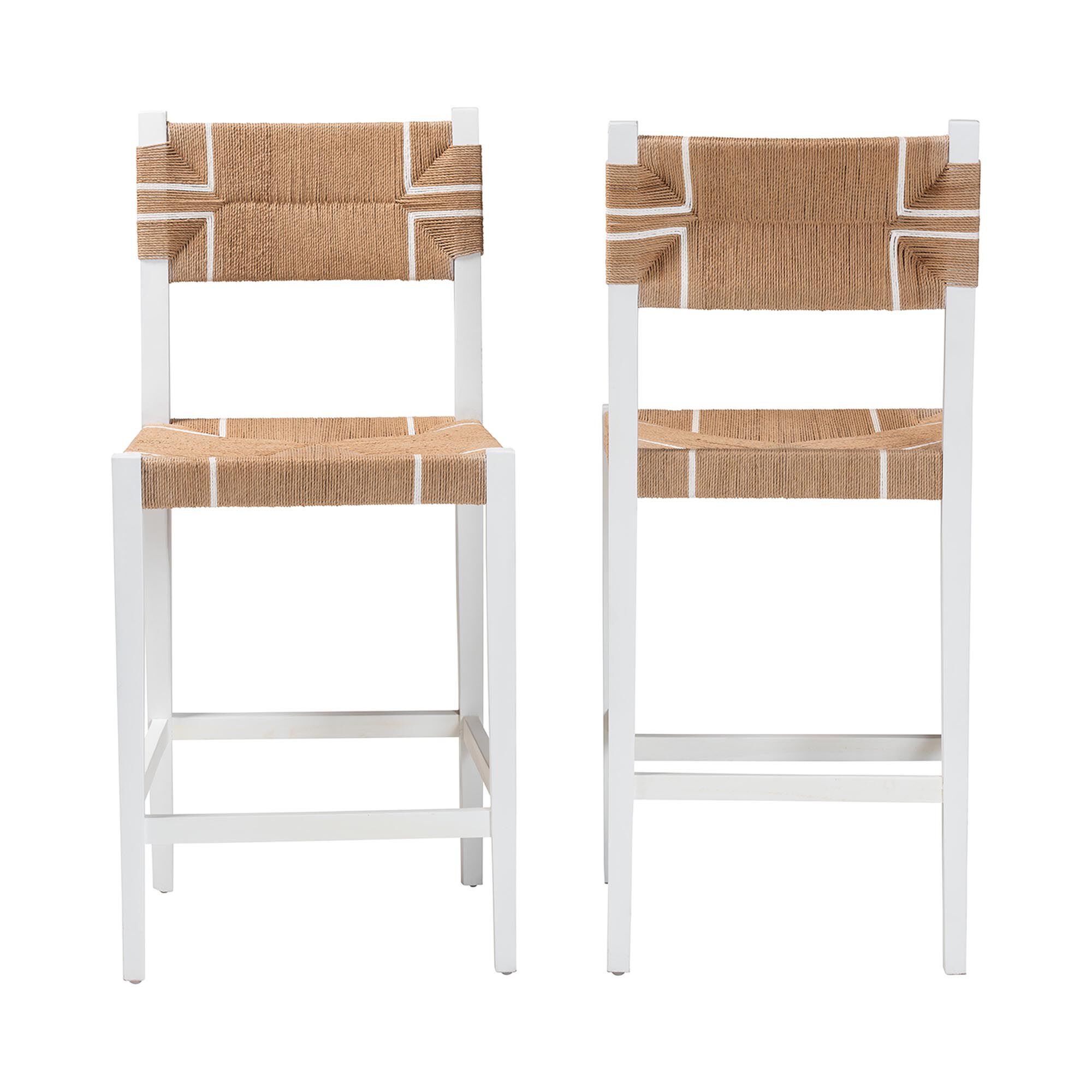 Talli Bohemian Paper Loom and White Mahogany Wood 2-Piece Bar Stool Set, BROWN, alternate image number 3