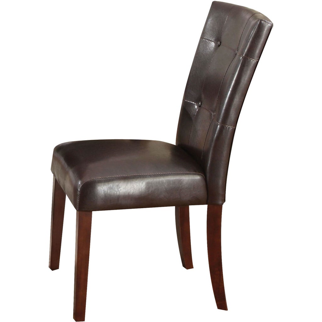 Brown leather side chair with tufted back and wooden legs