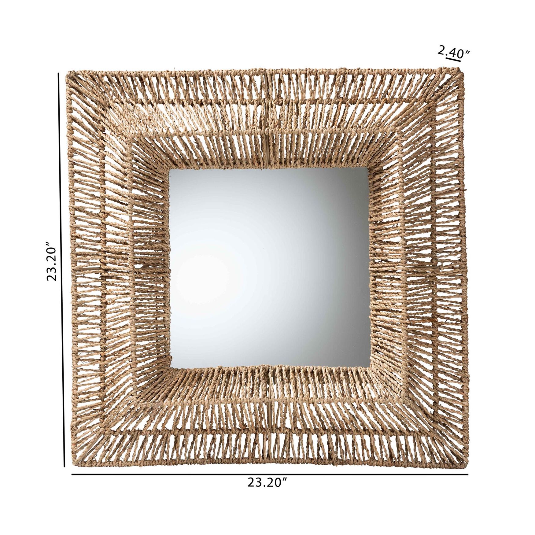 Collice Modern Bohemian Metal and Natural Brown Seagrass Accent Wall Mirror, , alternate image number 7