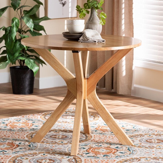 Kenji Modern Natural Brown Finished Wood 34-Inch-Wide Round Wood Dining Table, NATURAL BROWN, hi-res image number 0