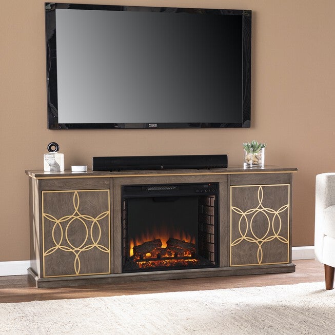 Yardlynn Electric Fireplace Console Media Storage, BROWN, hi-res image number 0