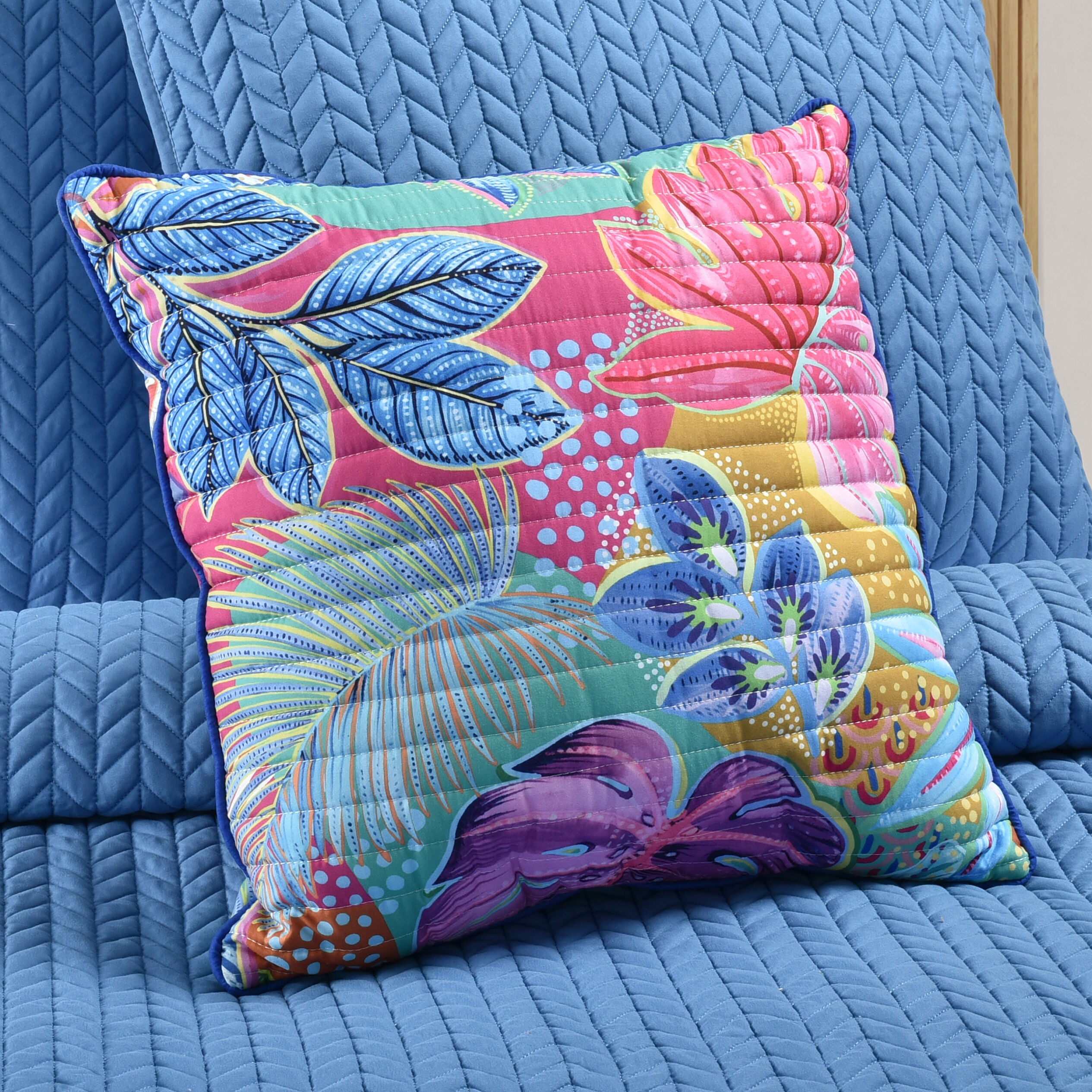 HANALEI 18 inches SQUARE QUILTED DECORATIVE THROW PILLOW, TURQUOISE, alternate image number 2