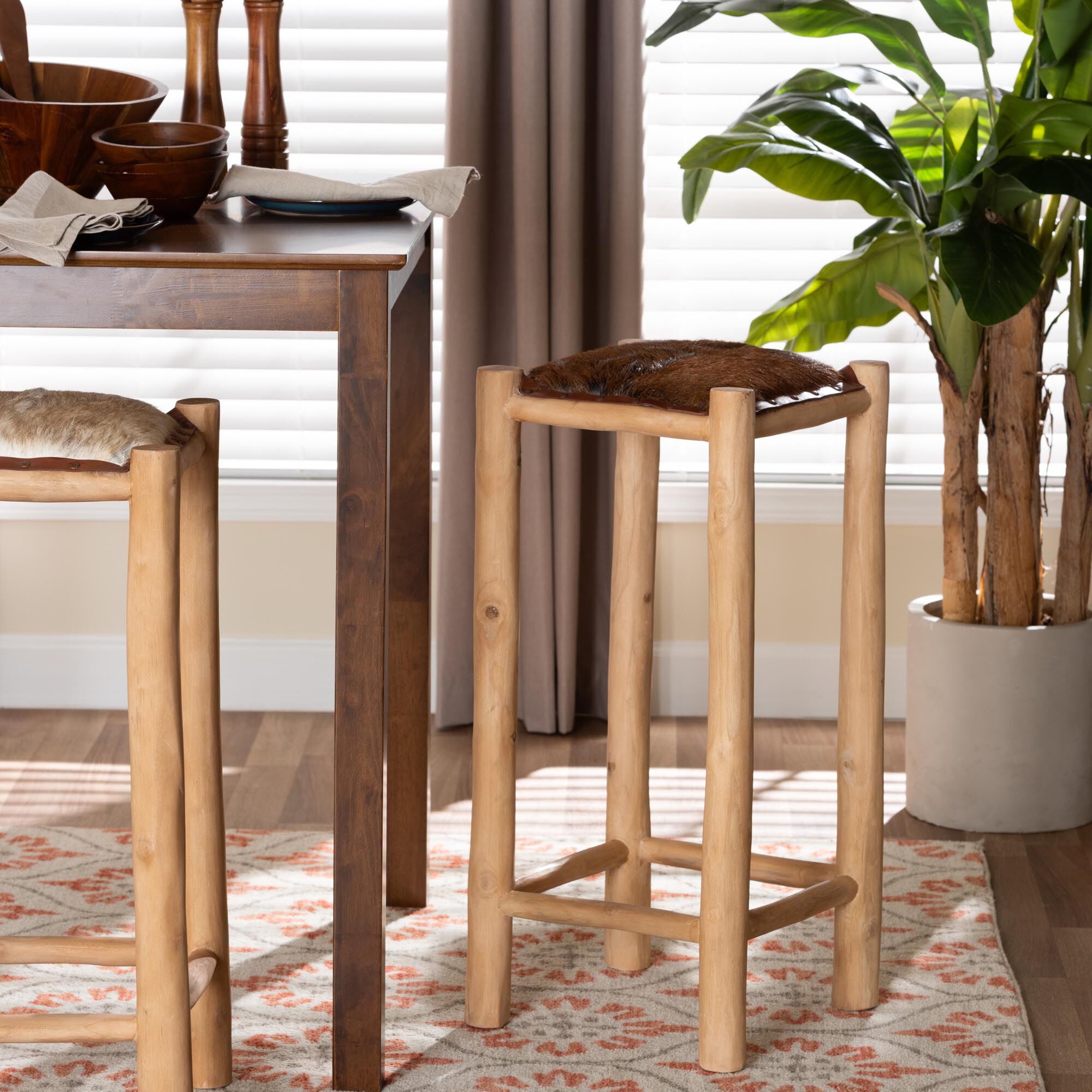 Rivera Genuine Goat Leather Bar Stool, BROWN, hi-res image number 0