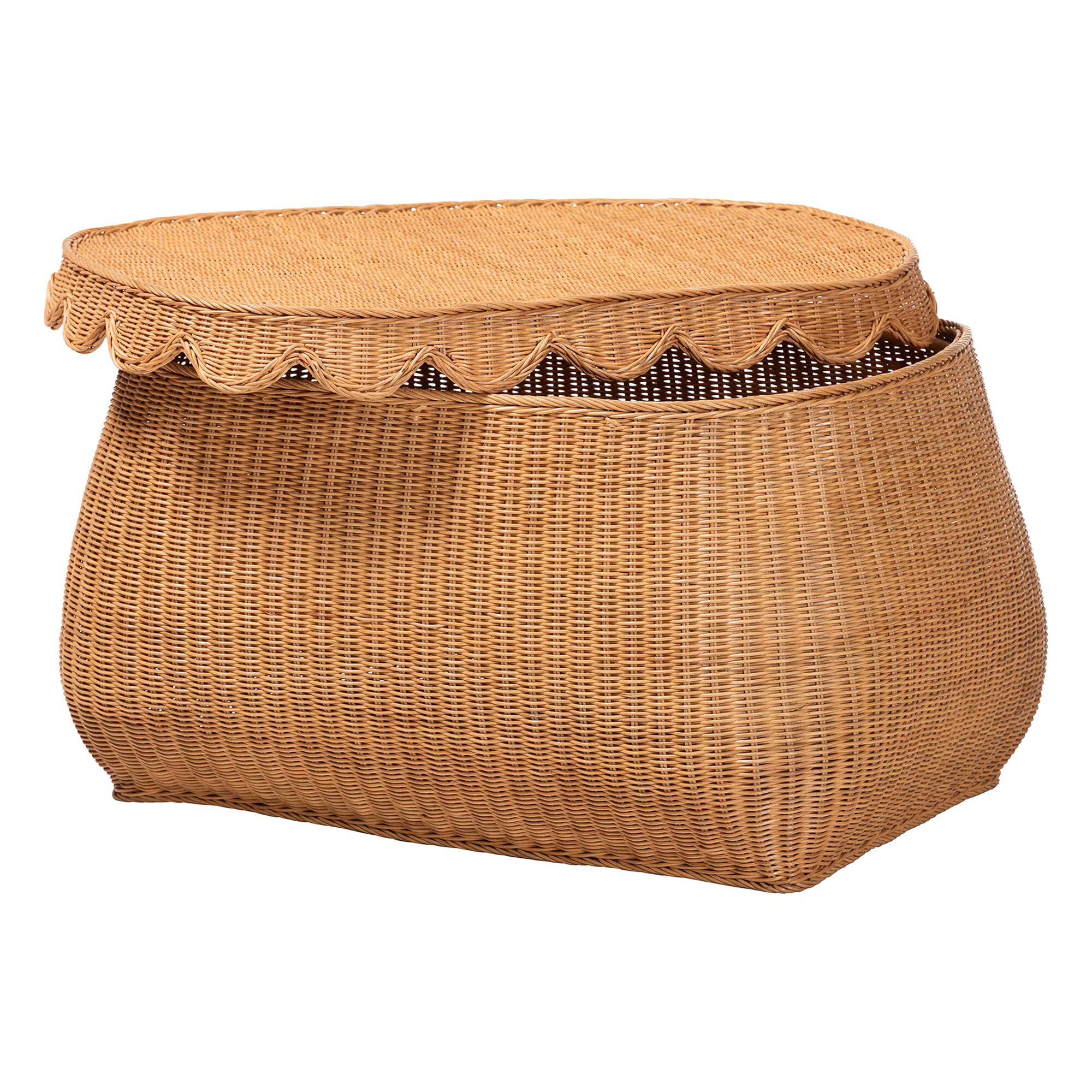 Ayleen Natural Rattan Basket with Scalloped Lid - Large, HONEY, alternate image number 2