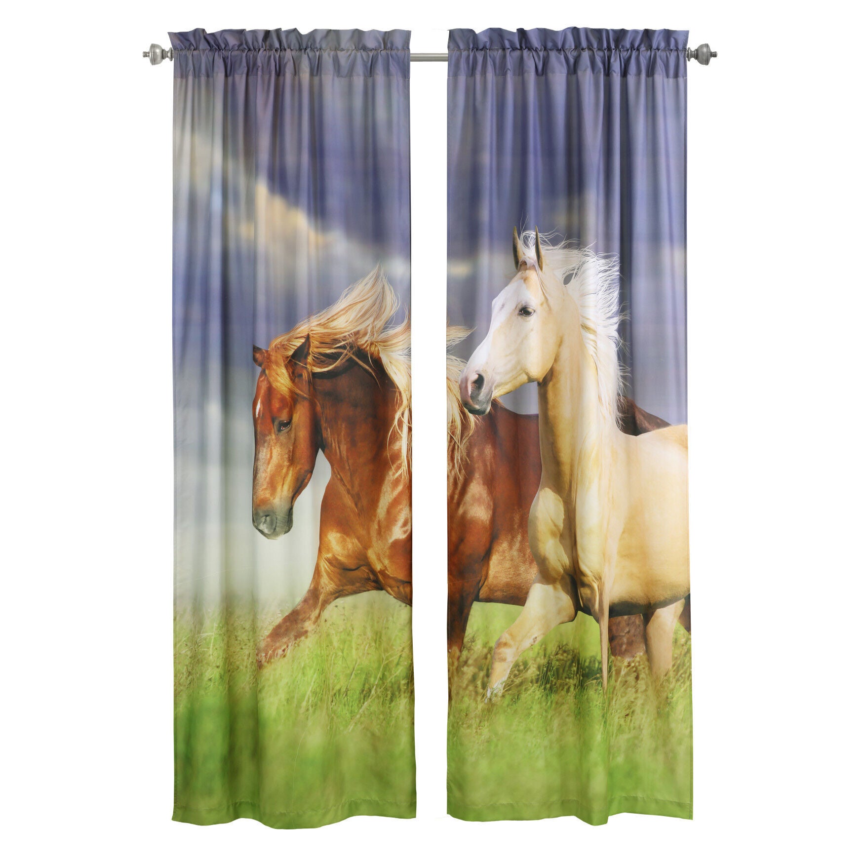 Photo Real Horses Light Filtering Pole Top Curtain Panel Pair, , on-hover image number 1