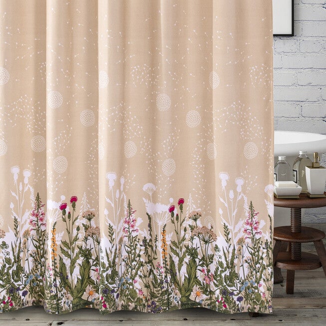 Dandelion Taupe Bath Shower Curtain, TAUPE, hi-res image number 0