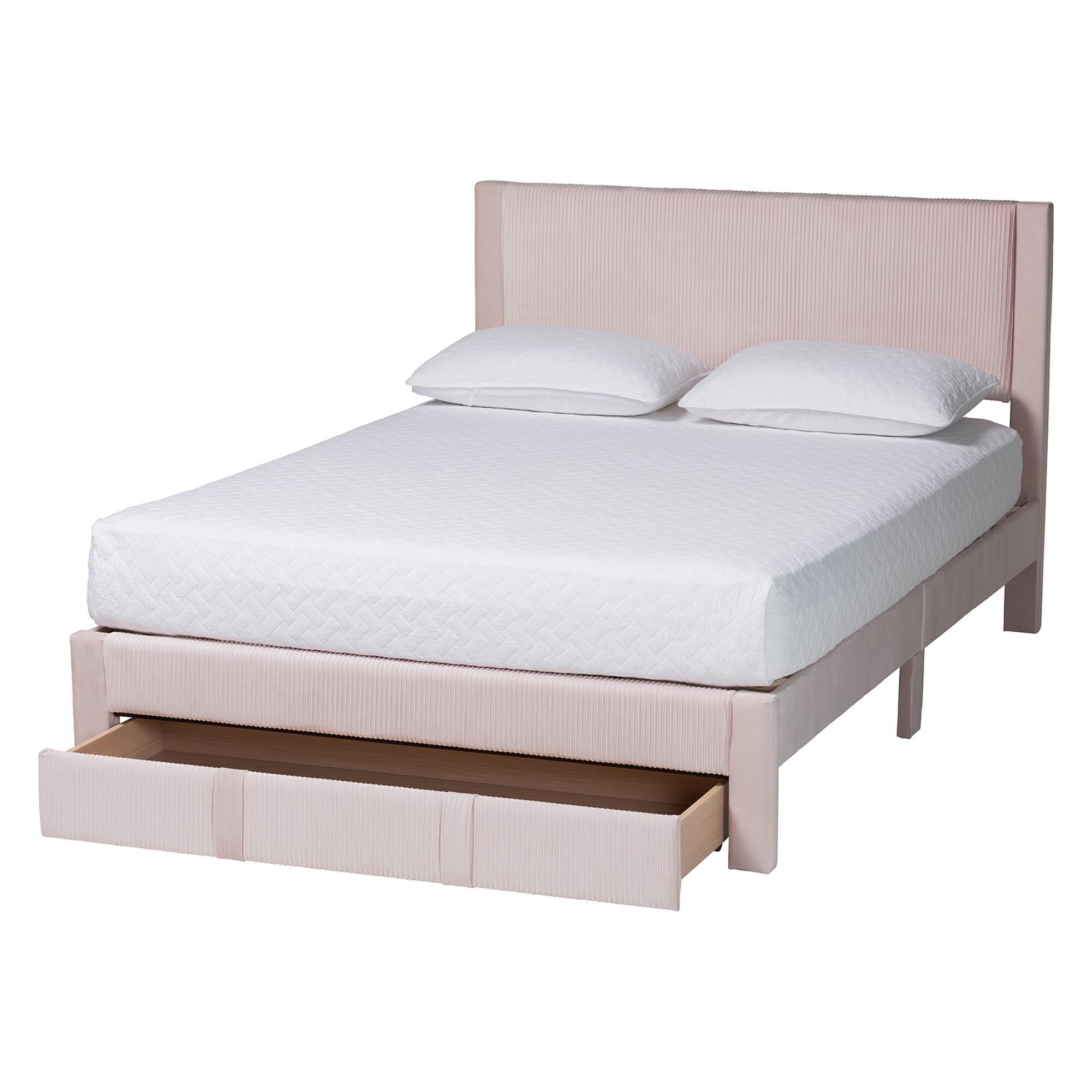 Elora Modern Navy Blue Pleated Velvet Queen Size Storage Bed, PINK, alternate image number 2