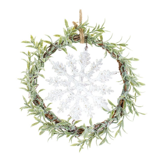Frosted Winter Mini Leaf Wreath With Snowflake Ornament (Set Of 6), , on-hover image number null