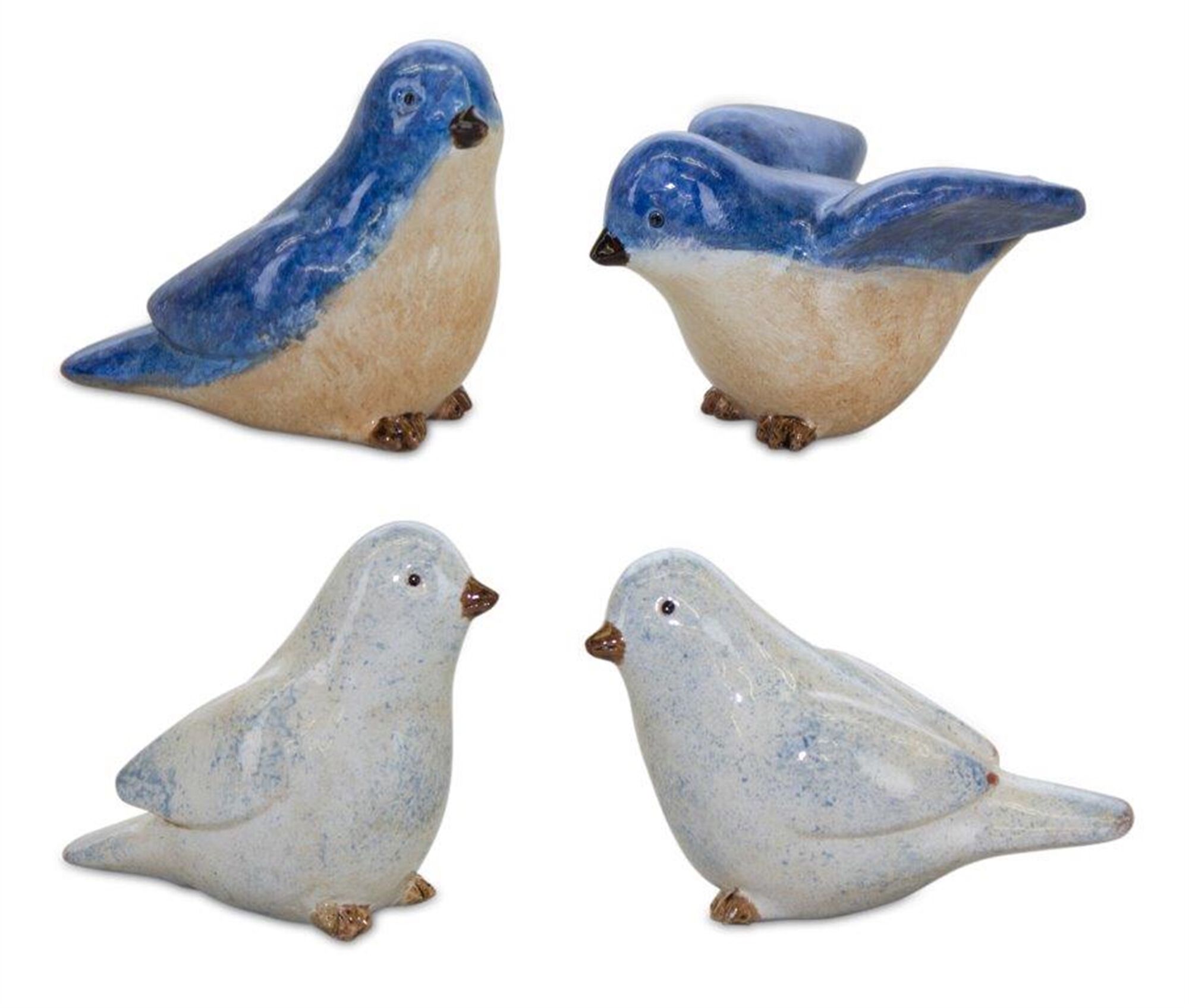Blue Birds Sitting Figurine Set of 4, BLUE WHITE BROWN, hi-res image number 0