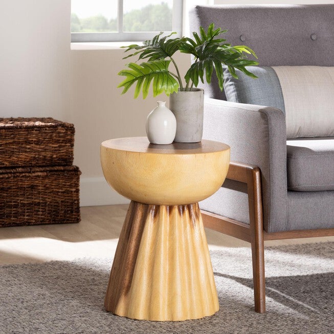 Alara Hand-carved Suar Wood Side Table, NATURAL BROWN, hi-res image number null