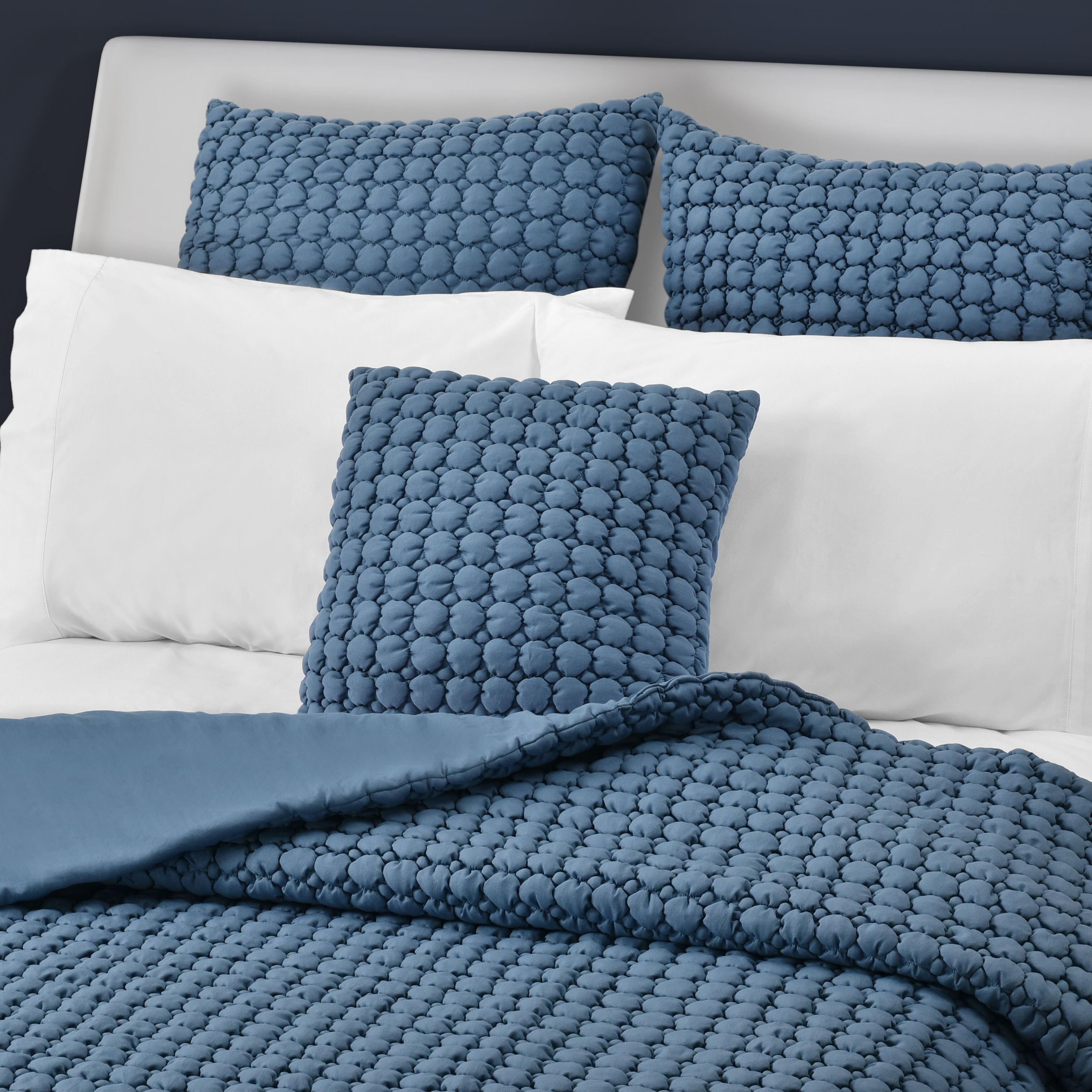 CLOUD PUFF 20 inches SQUARE QUILTED DECORATIVE THROW PILLOW, BLUE, alternate image number 2