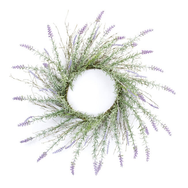 Lavender Floral Twig Wreath 28 inchesD, PURPLE, hi-res image number 0