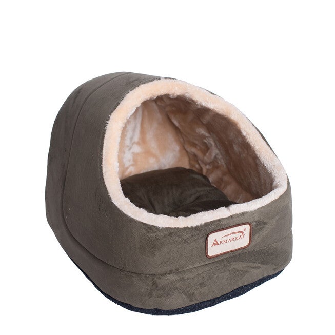 Faux Fur, Faux Suede Pet Cat Dog Cave Pet Bed, Beige/Laurel Green, , on-hover image number 1