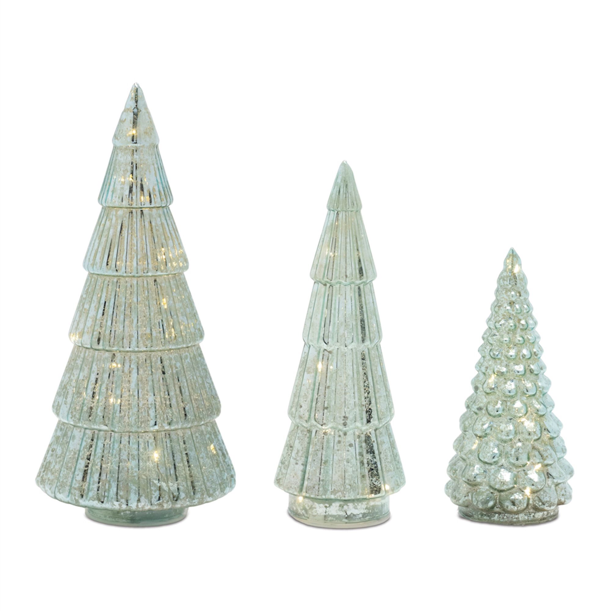 LED Green Mercury Glass Tree (Set of 3), GREEN, hi-res image number 0