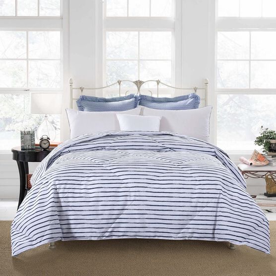 Soft Cover Nano Feather Comforter, WHITE NAVY STRIPE, hi-res image number null