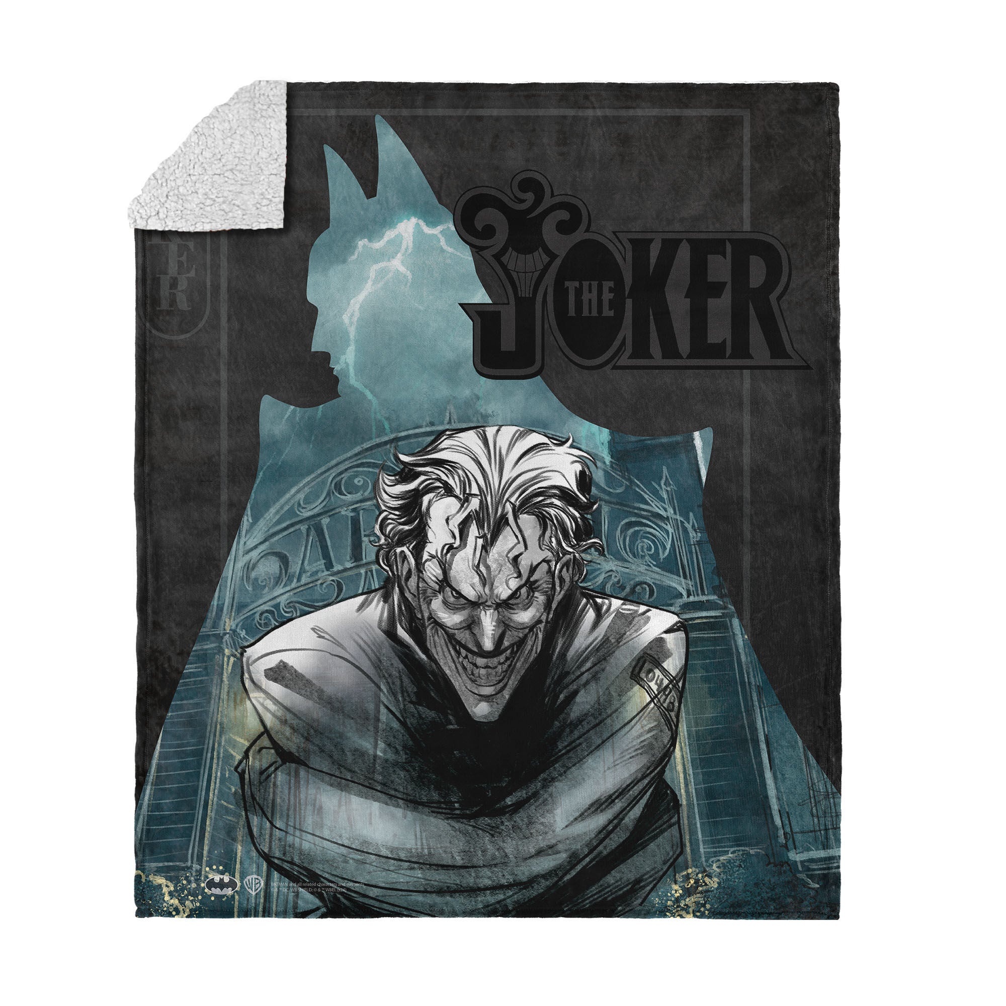 Warner Bros. DC Joker's Embrace Silk Touch Sherpa Throw Blanket 50x60 Inches, BLACK, hi-res image number 0