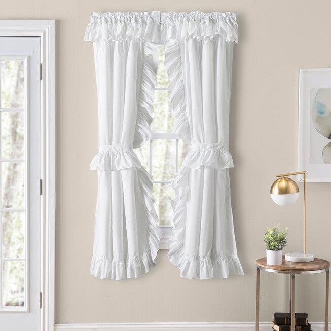 Heavy Ruffled Drapes Ruffled Priscilla Drapes with Tiebacks, White | King Size