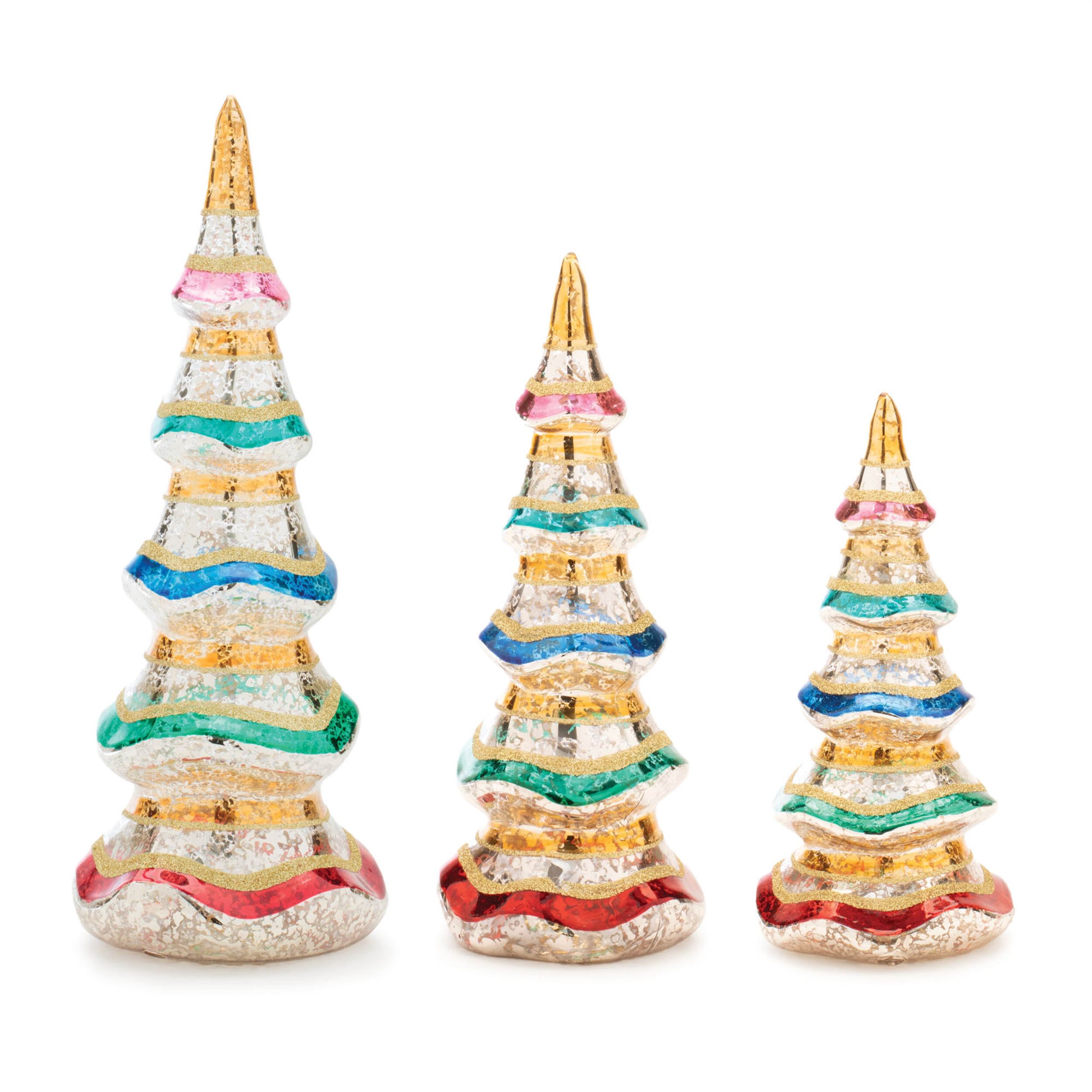Multicolor Mercury Glass Pine Tree (Set of 3), GOLD RED GREEN BLUE, alternate image number 1