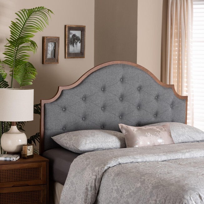 Premala Classic And Traditional Grey Fabric And Walnut Brown Finished Wood King Size Headboard, , alternate image number null