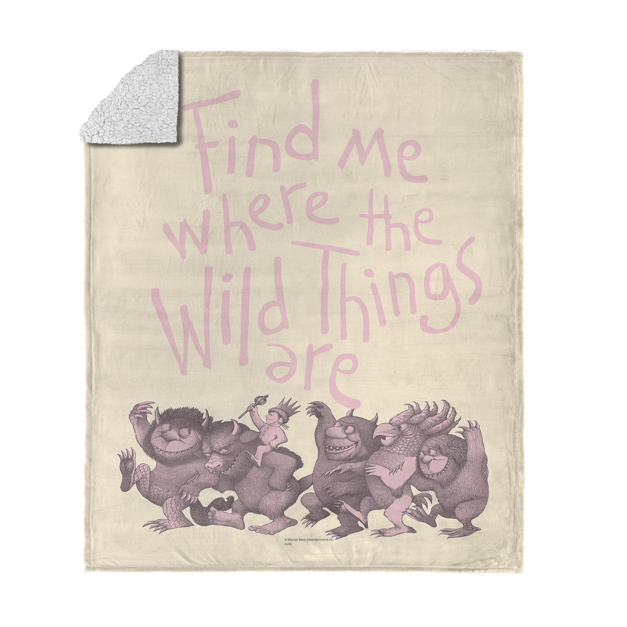 Warner Bros. Where the Wild Things Are Find Me Pink Silk Touch Sherpa Throw Blanket 50x60 Inches, TAN, hi-res image number 0