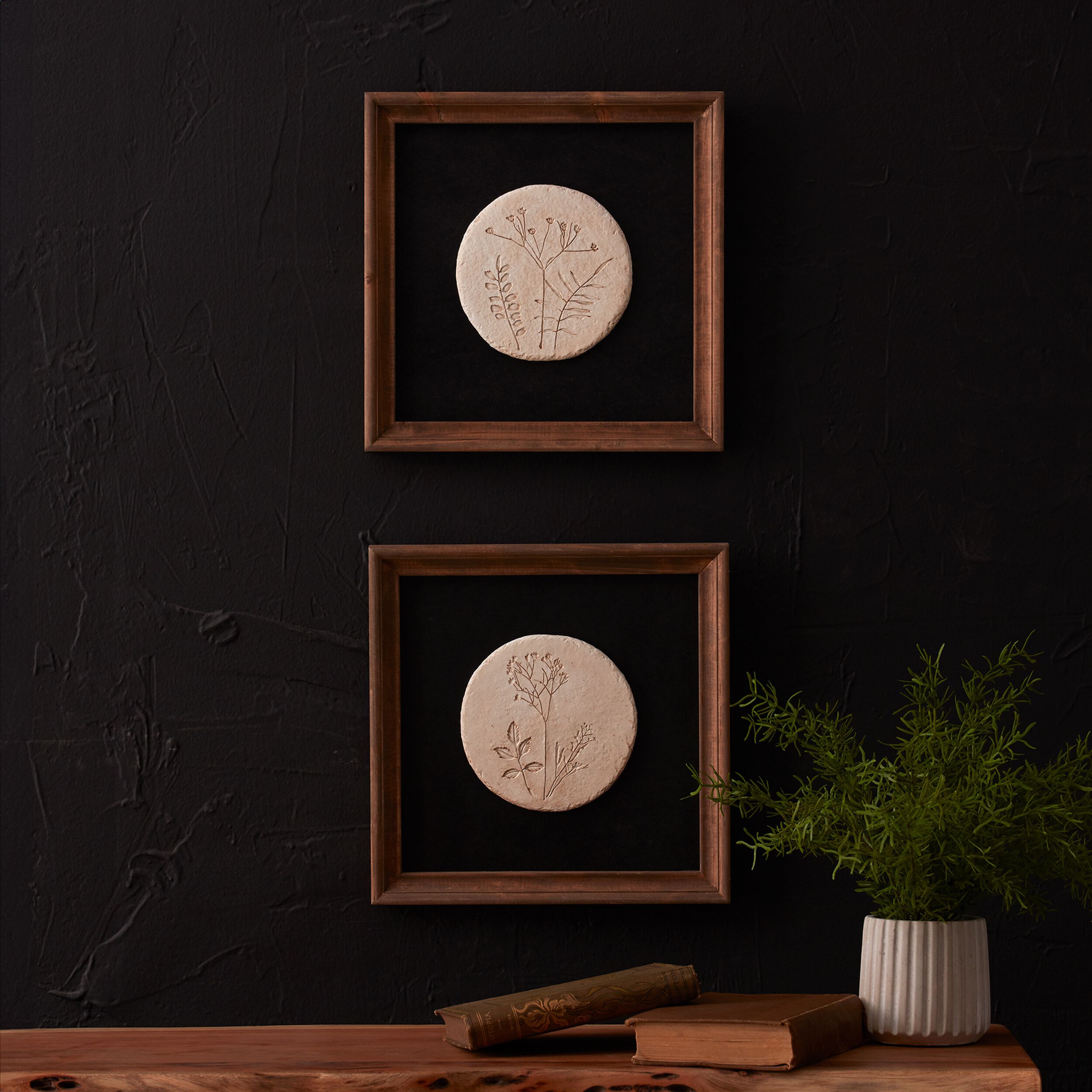 Wood Framed Floral Plaque (Set of 2), BLACK/WHITE, alternate image number 3