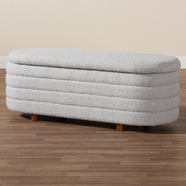 Betiana Modern Japandi Cream Boucle Fabric And Walnut Brown Finished Wood Storage Bench, , alternate image number null
