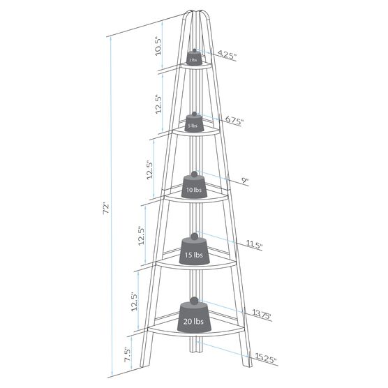 5-Shelf Corner Ladder Bookcase - White, , alternate image number null
