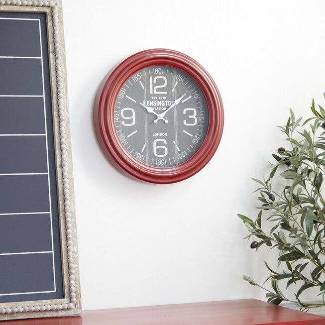 Round Red Wood Kensington Station Wall Clock, , alternate image number 6